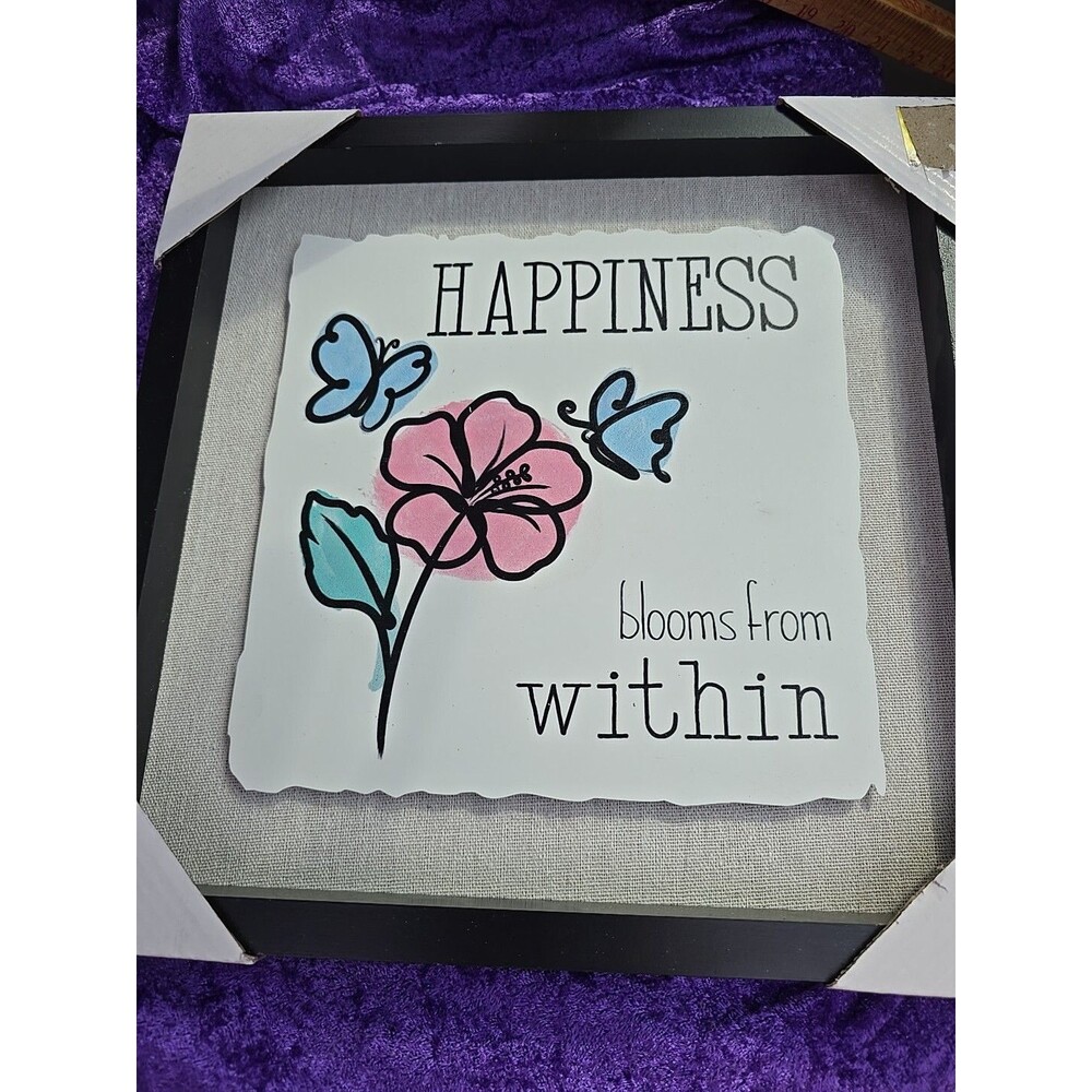 Happiness Blooms From Within Sign 12x12 WOOD WALL ART METAL